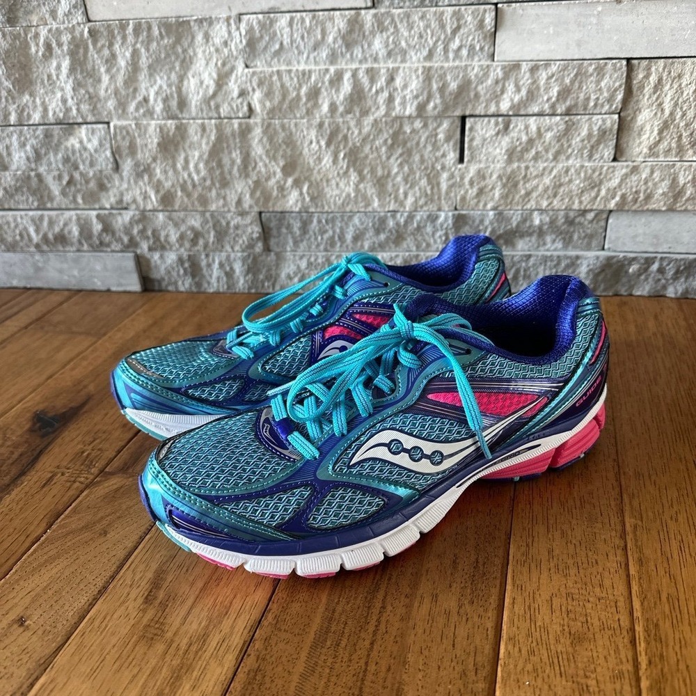Saucony Womens 9.5 Guide 7 Running Shoes Teal Blue Pink Athletic Stability 10227